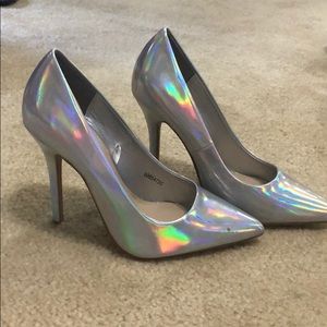 Holographic colorful silver heels